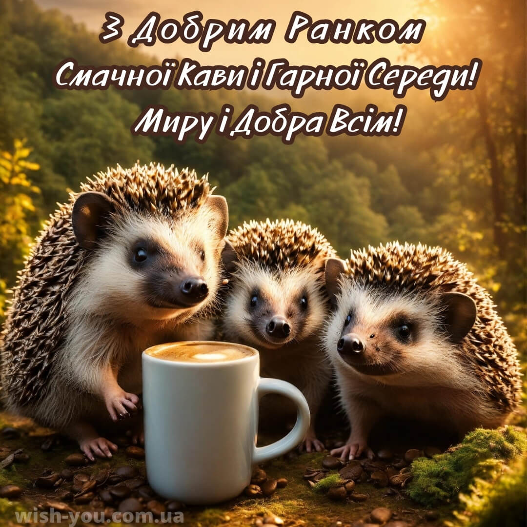 Нові картинки доброго ранку середи з кавою українською мовою