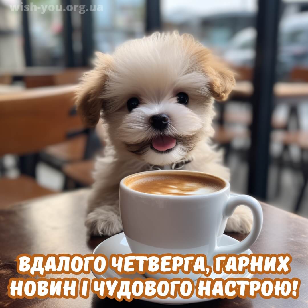 Нові листівки доброго ранку четверга з кавою українською мовою